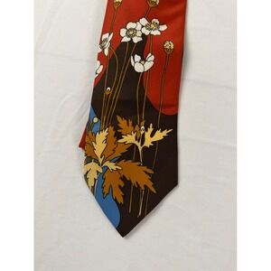 Pirelli Collection Tie Mens Brown Orange Blue Floral Wide Retro 70s Vintage